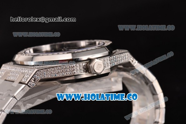 Audemars Piguet Royal Oak 41 Asia 2813 Automatic Diamonds/Steel Case with Black Grids Dial Diamonds Bezel and Stick Markers (EF) - Click Image to Close